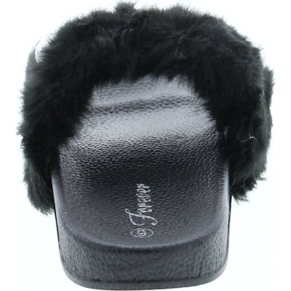 Black Slides Faux Fur and Pearl sandals NWT size 10 - Picture 5 of 9